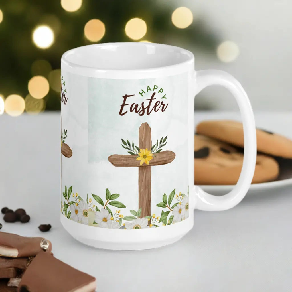 Easter White glossy mug Cross Unique Drinkware Dreams