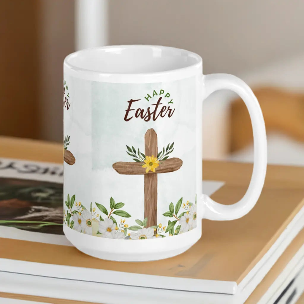 Easter White glossy mug Cross Unique Drinkware Dreams