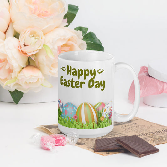 Easter White glossy mug Eggs in Field Unique Drinkware Dreams