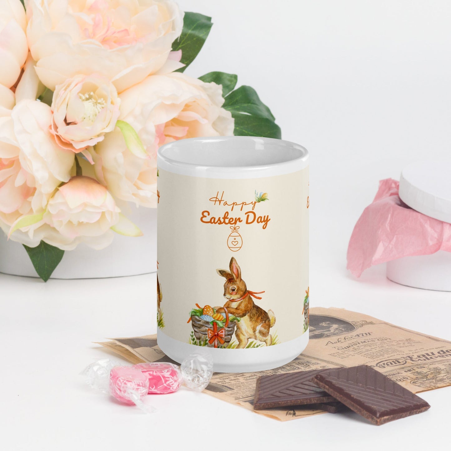 Easter White glossy mug Peter Rabbit Unique Drinkware Dreams