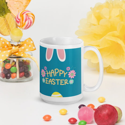 Easter White glossy mug Rabbit Ears Unique Drinkware Dreams