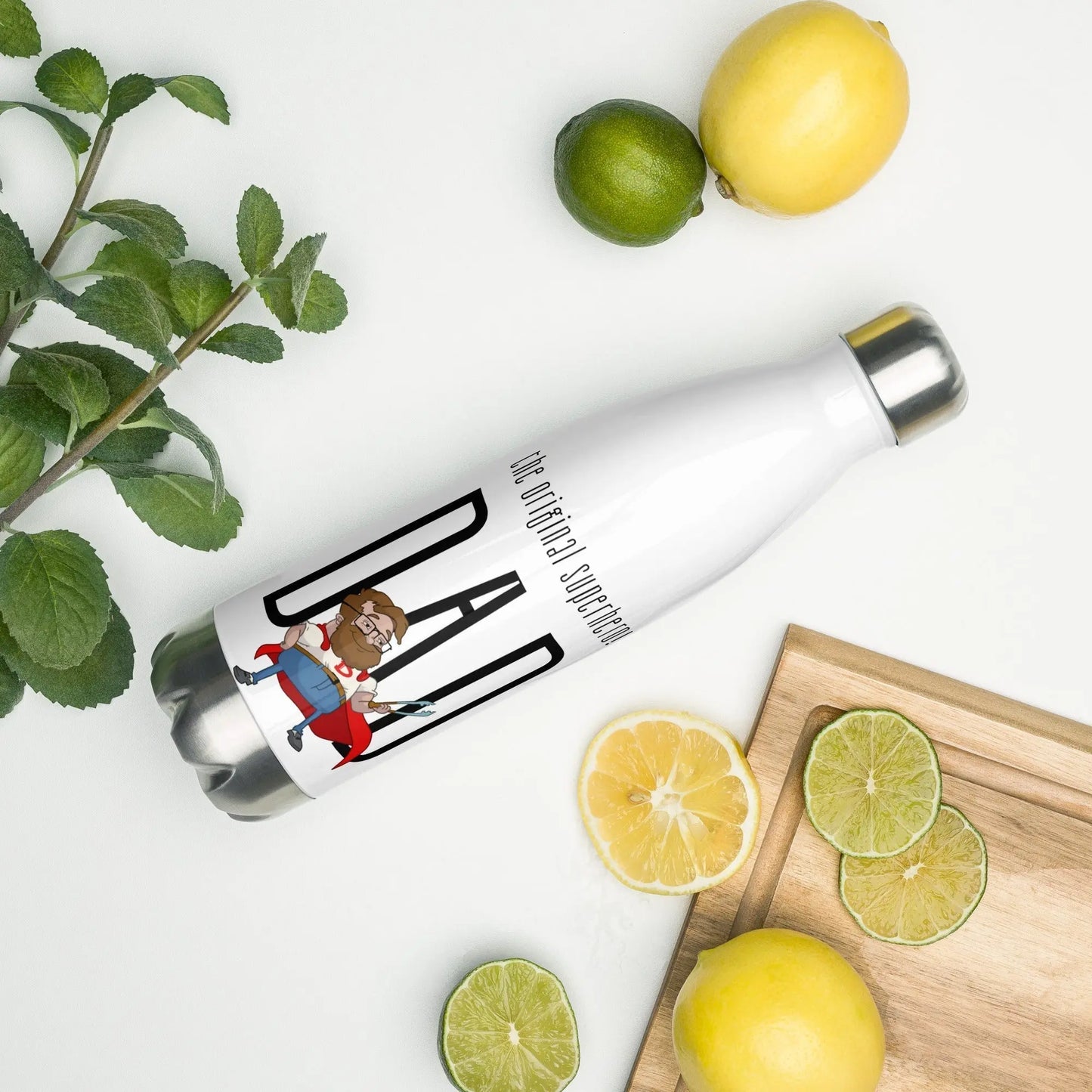 Fathers Day Super Dad Stainless steel water bottle Unique Drinkware Dreams