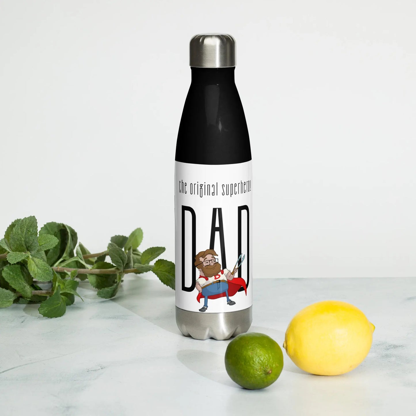 Fathers Day Super Dad Stainless steel water bottle Unique Drinkware Dreams