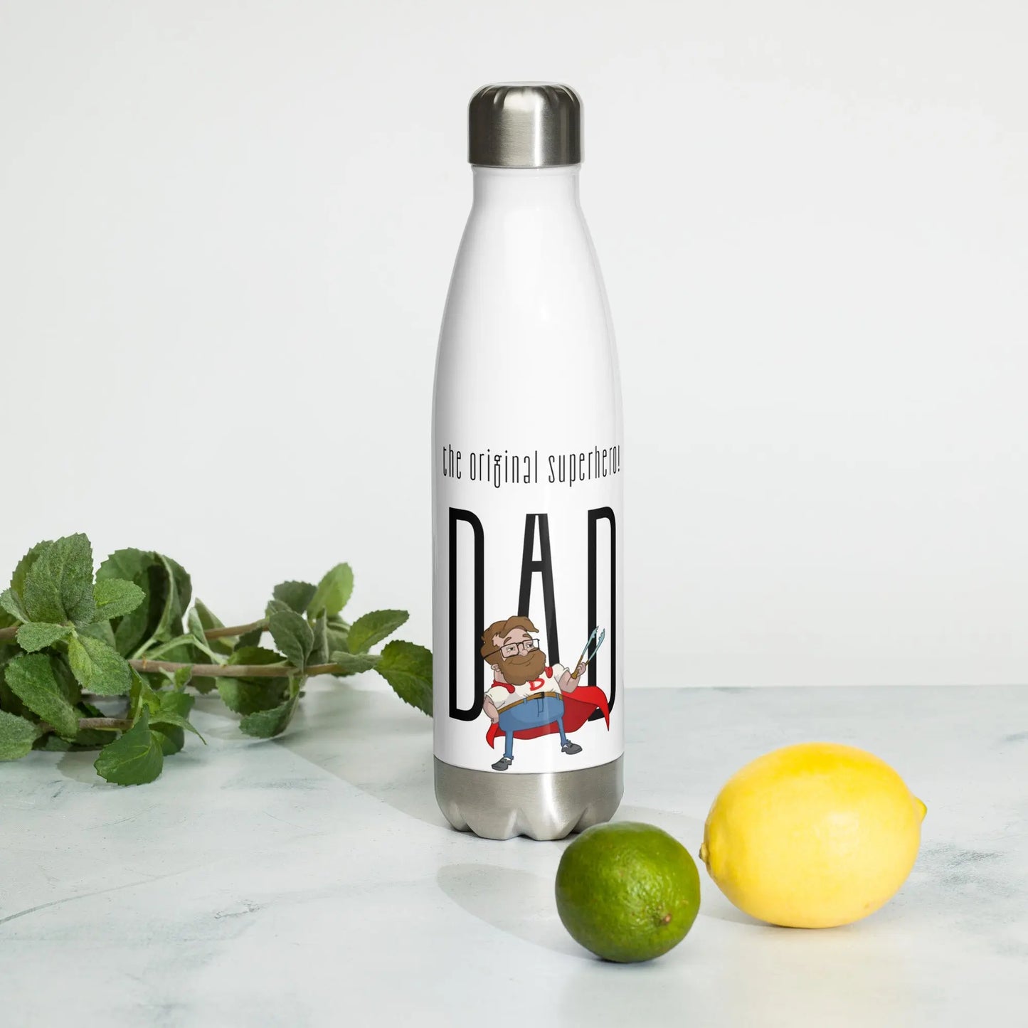 Fathers Day Super Dad Stainless steel water bottle Unique Drinkware Dreams