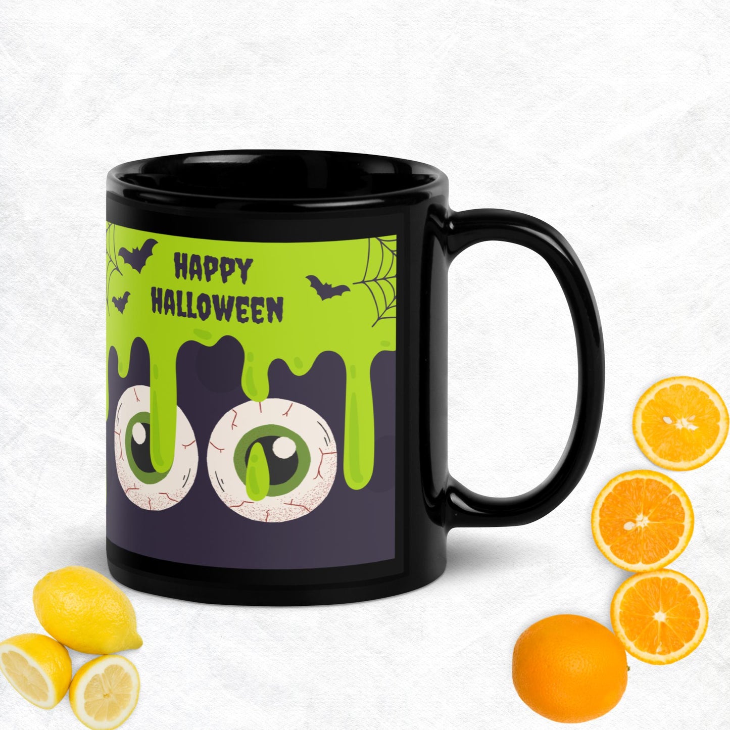 Googly Eyes Halloween Black Glossy Mug Unique Drinkware Dreams