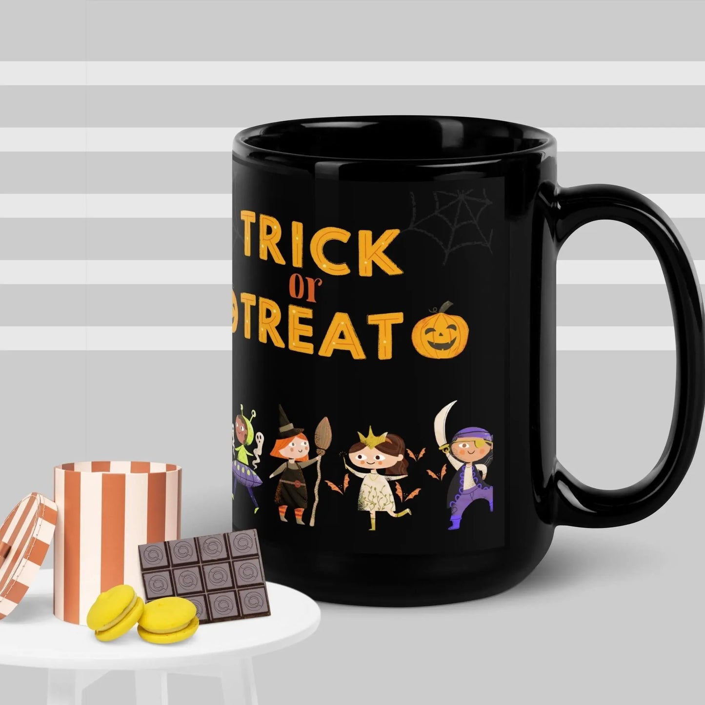 Halloween Children Trick or Treat Black Glossy Mug Unique Drinkware Dreams