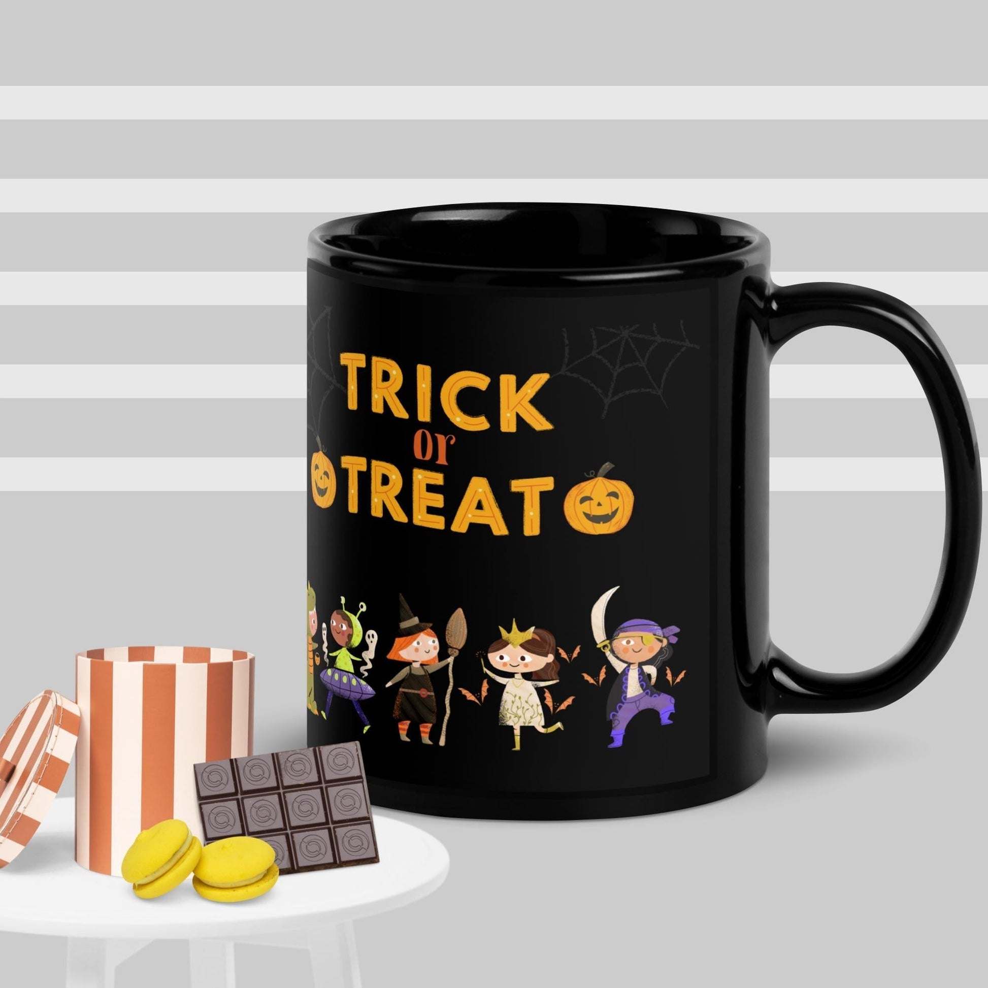 Halloween Children Trick or Treat Black Glossy Mug Unique Drinkware Dreams