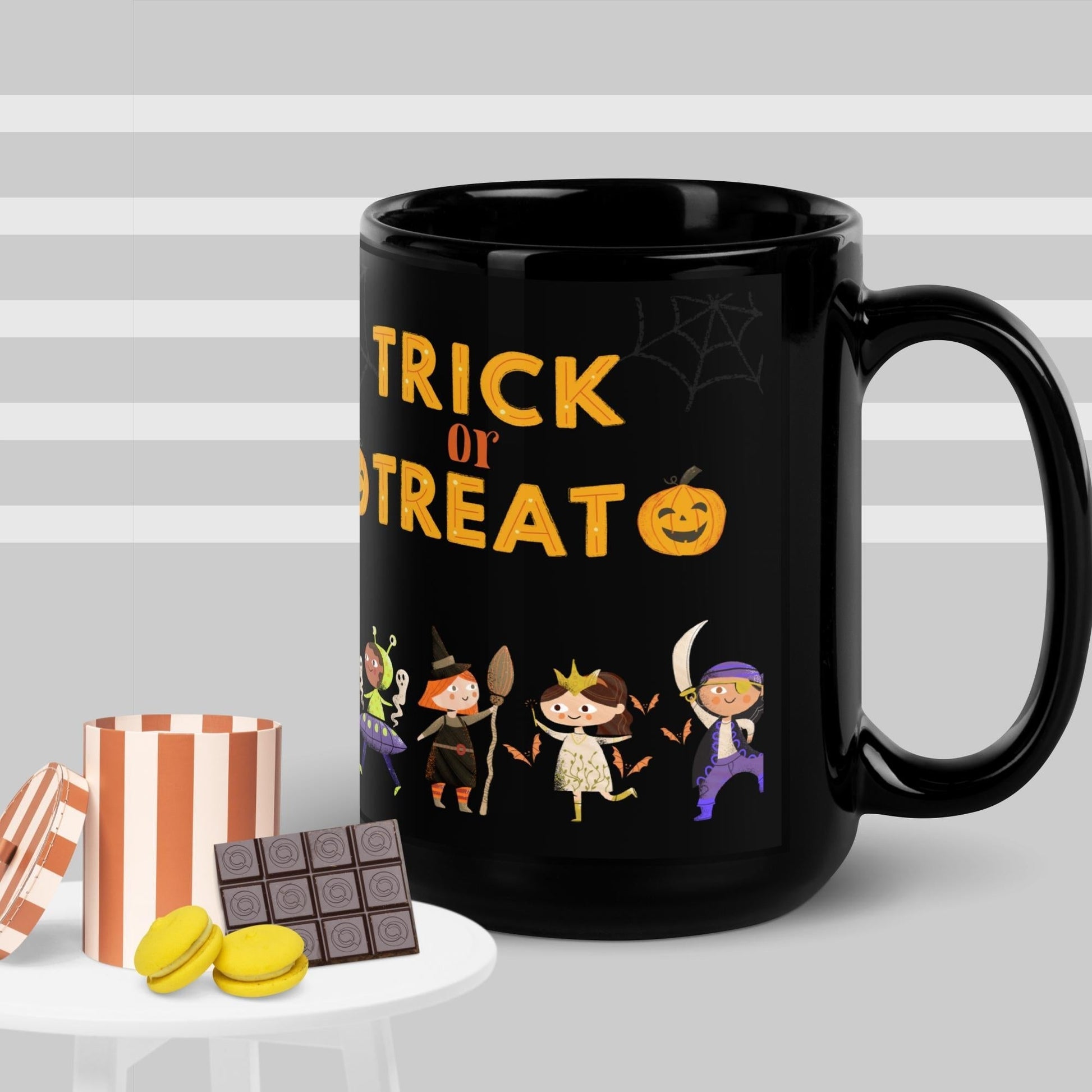 Halloween Children Trick or Treat Black Glossy Mug Unique Drinkware Dreams