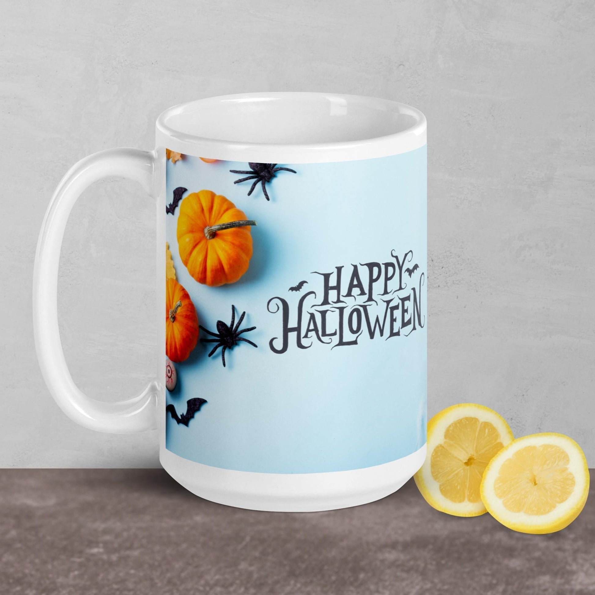 Halloween Pumpkins & Spiders White glossy mug Unique Drinkware Dreams