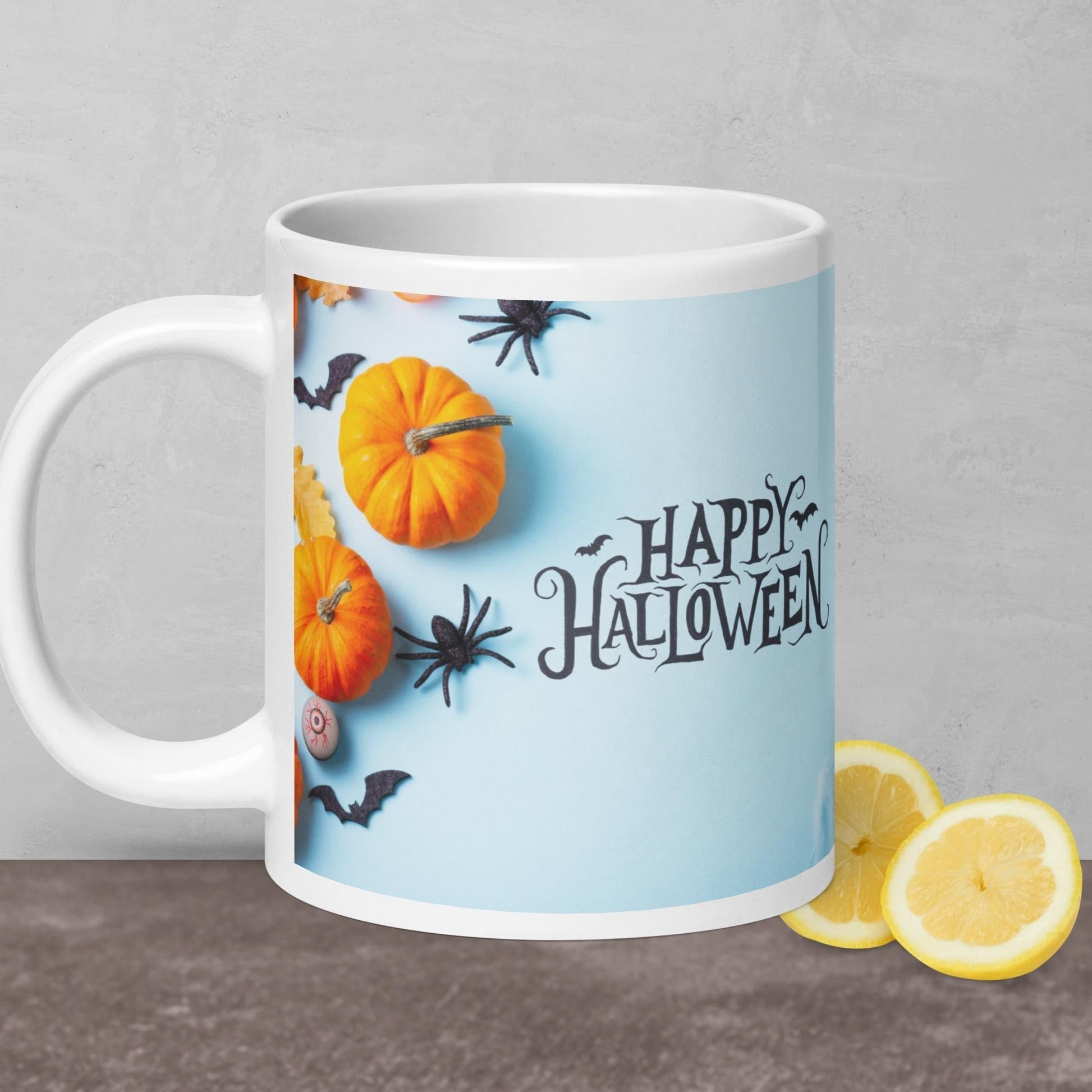 Halloween Pumpkins & Spiders White glossy mug Unique Drinkware Dreams