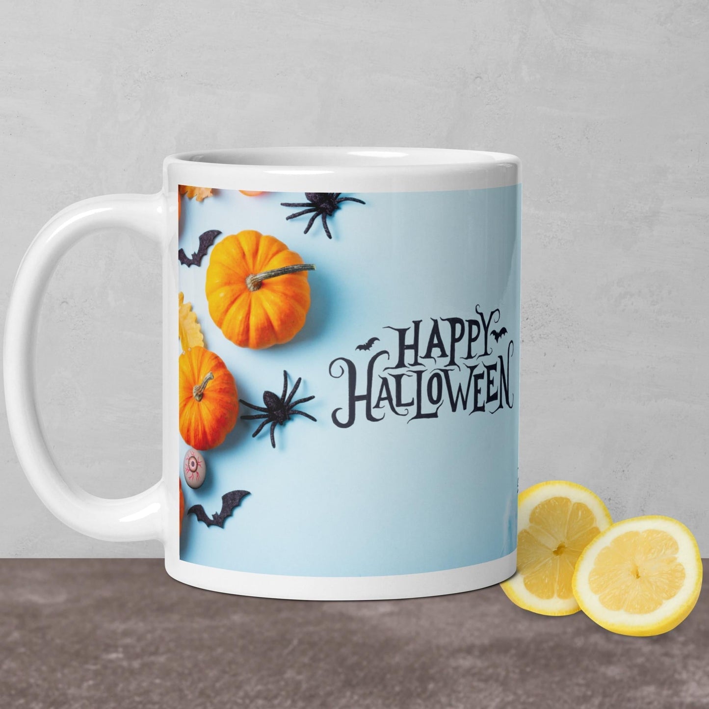 Halloween Pumpkins & Spiders White glossy mug Unique Drinkware Dreams