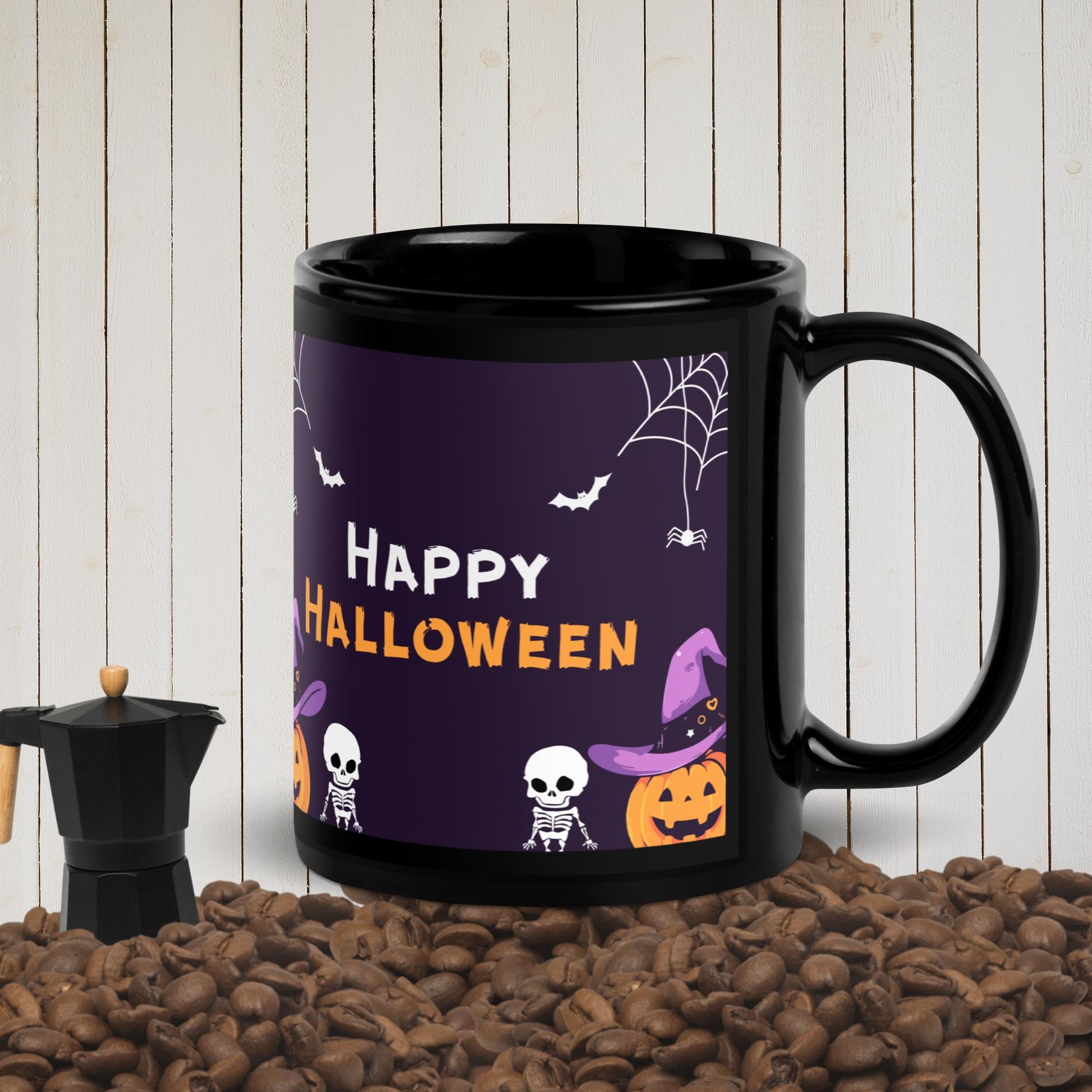 Halloween Scare Tactics Black Glossy Mug Unique Drinkware Dreams