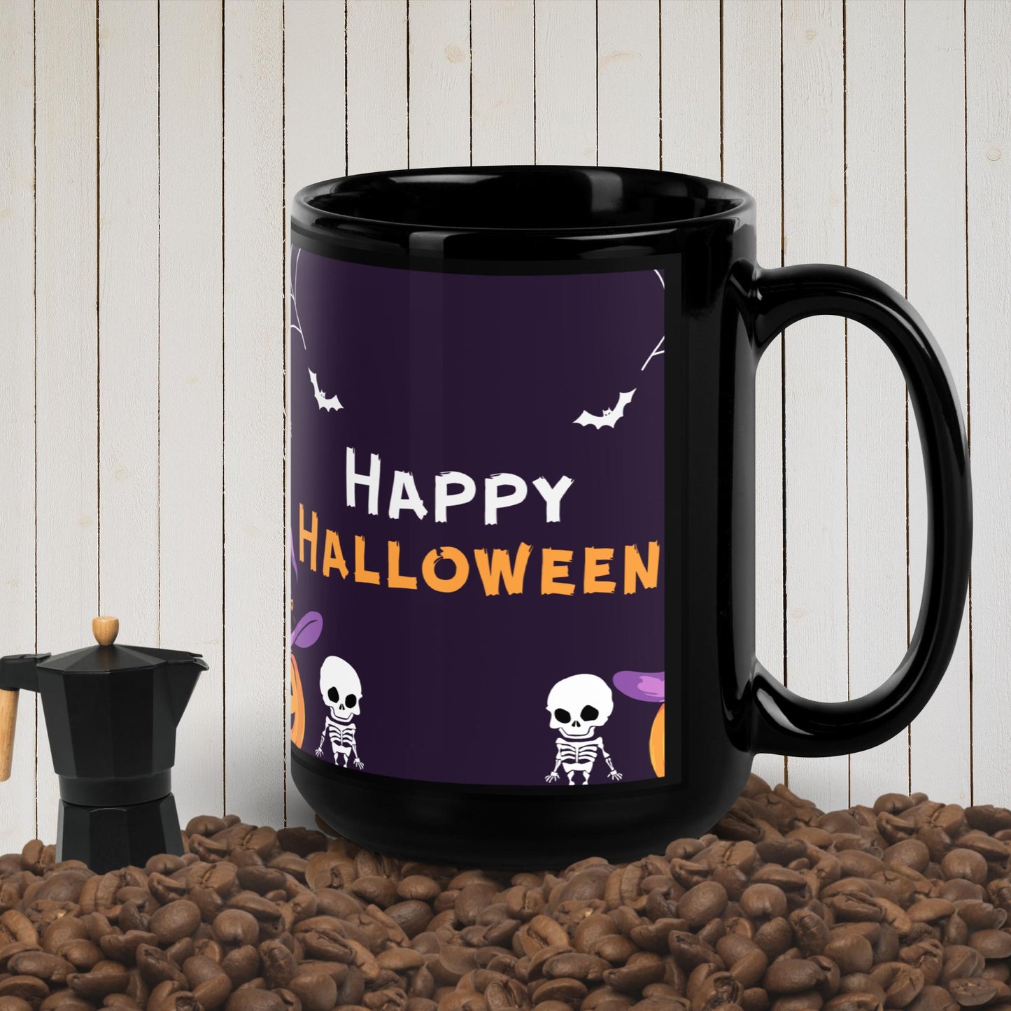 Halloween Scare Tactics Black Glossy Mug Unique Drinkware Dreams