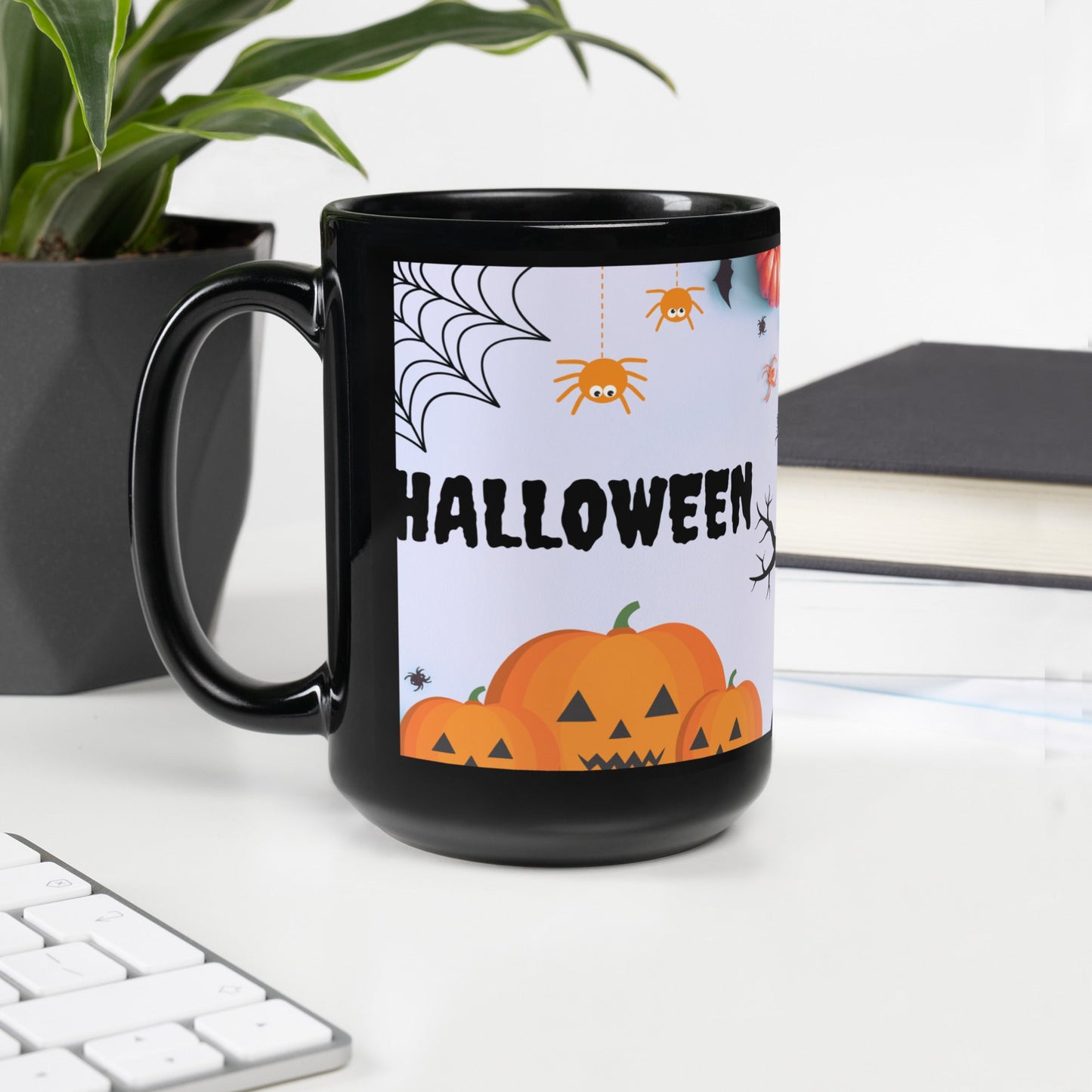 Halloween Scary Pumpkins Black Glossy Mug Unique Drinkware Dreams