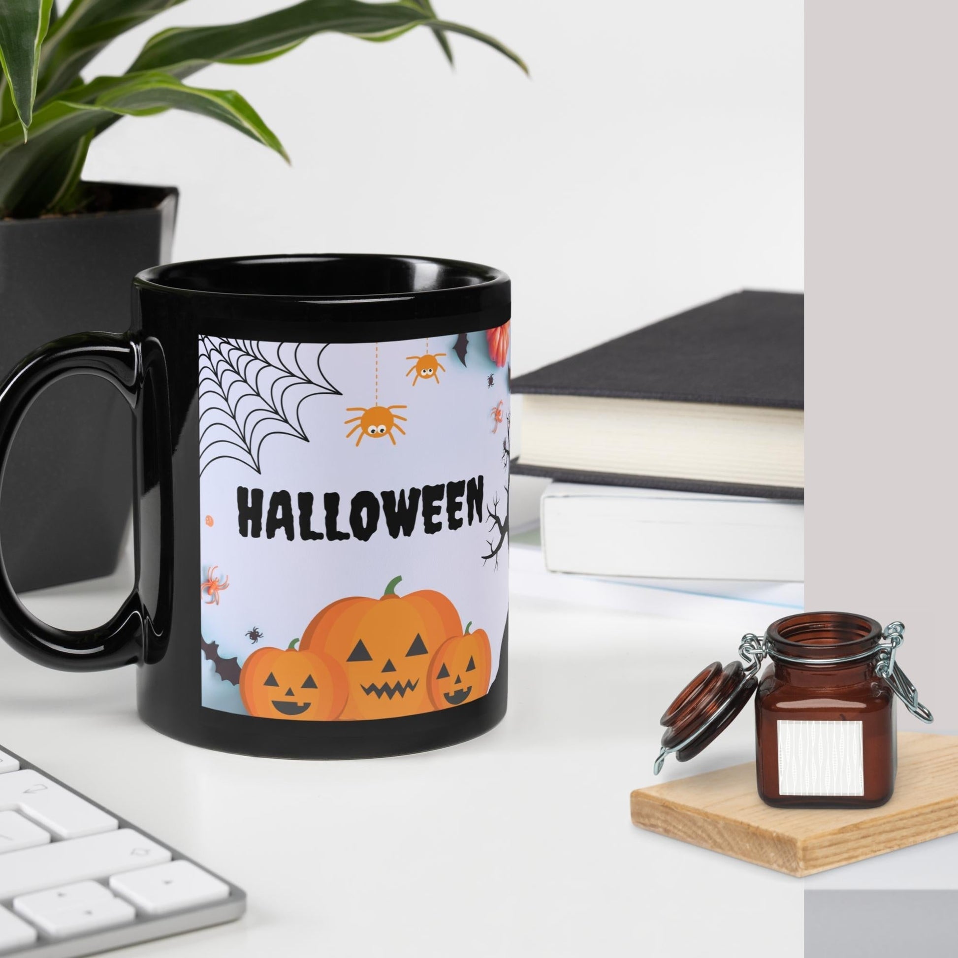 Halloween Scary Pumpkins Black Glossy Mug Unique Drinkware Dreams