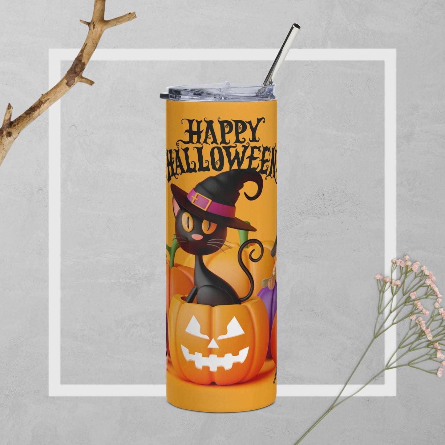 Halloween Stainless Cat & Pumpkin steel tumbler Unique Drinkware Dreams