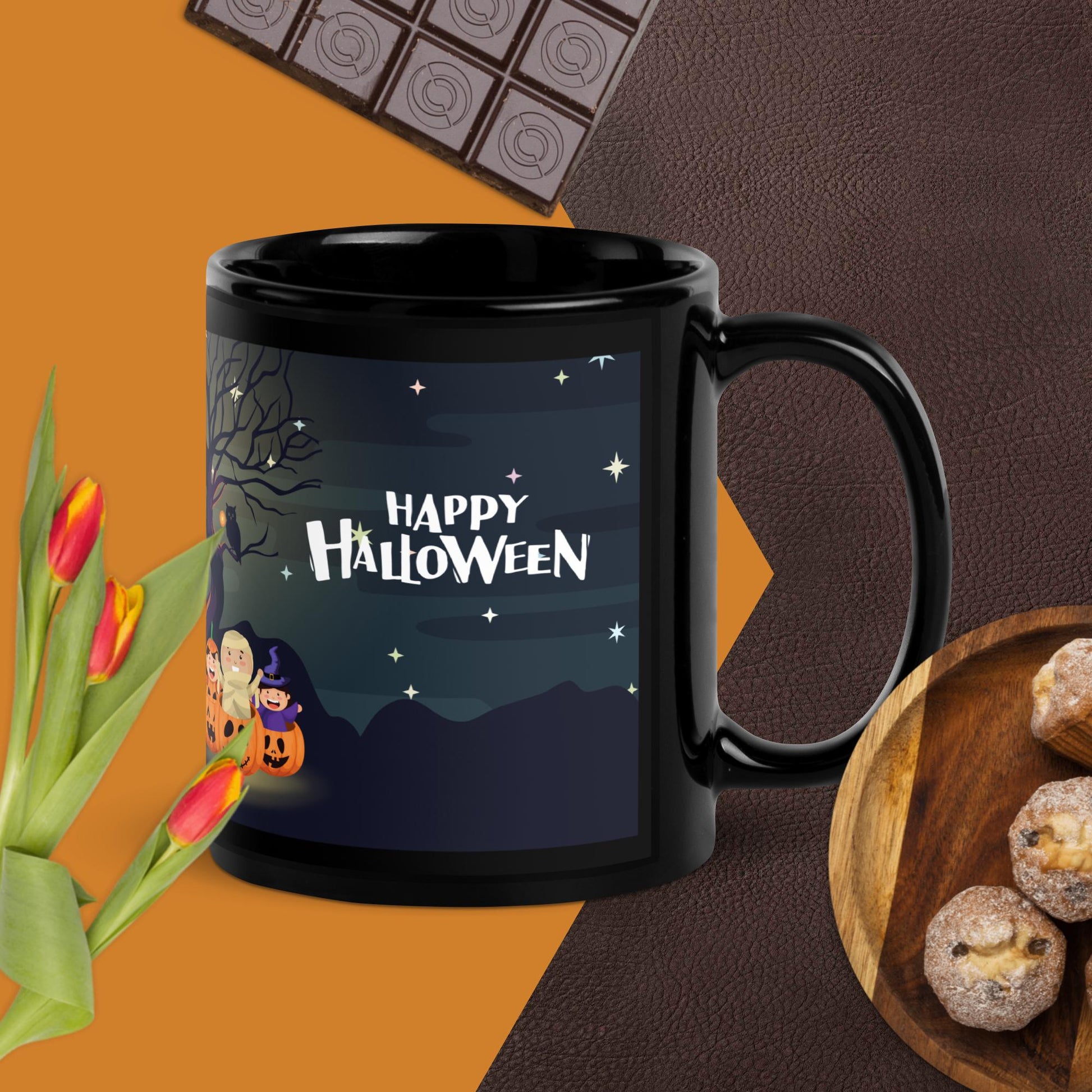 Halloween Starry Night Black Glossy Mug Unique Drinkware Dreams