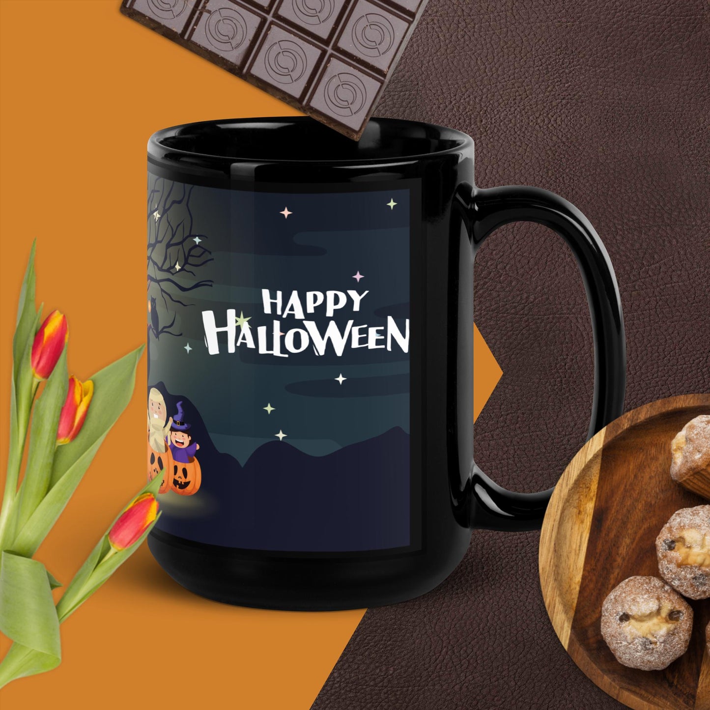 Halloween Starry Night Black Glossy Mug Unique Drinkware Dreams