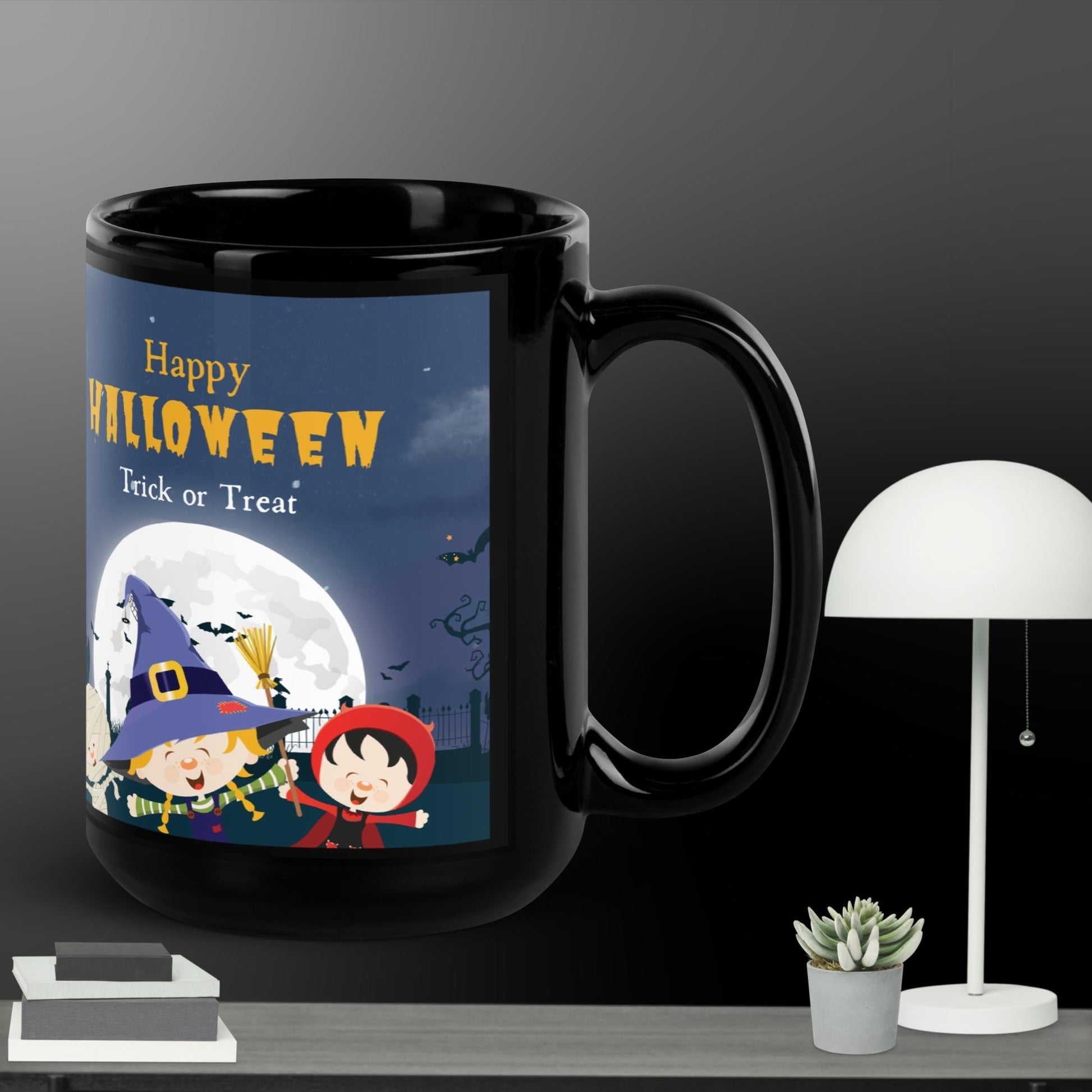 Happy Halloween Trick or Treat Black Glossy Mug Unique Drinkware Dreams