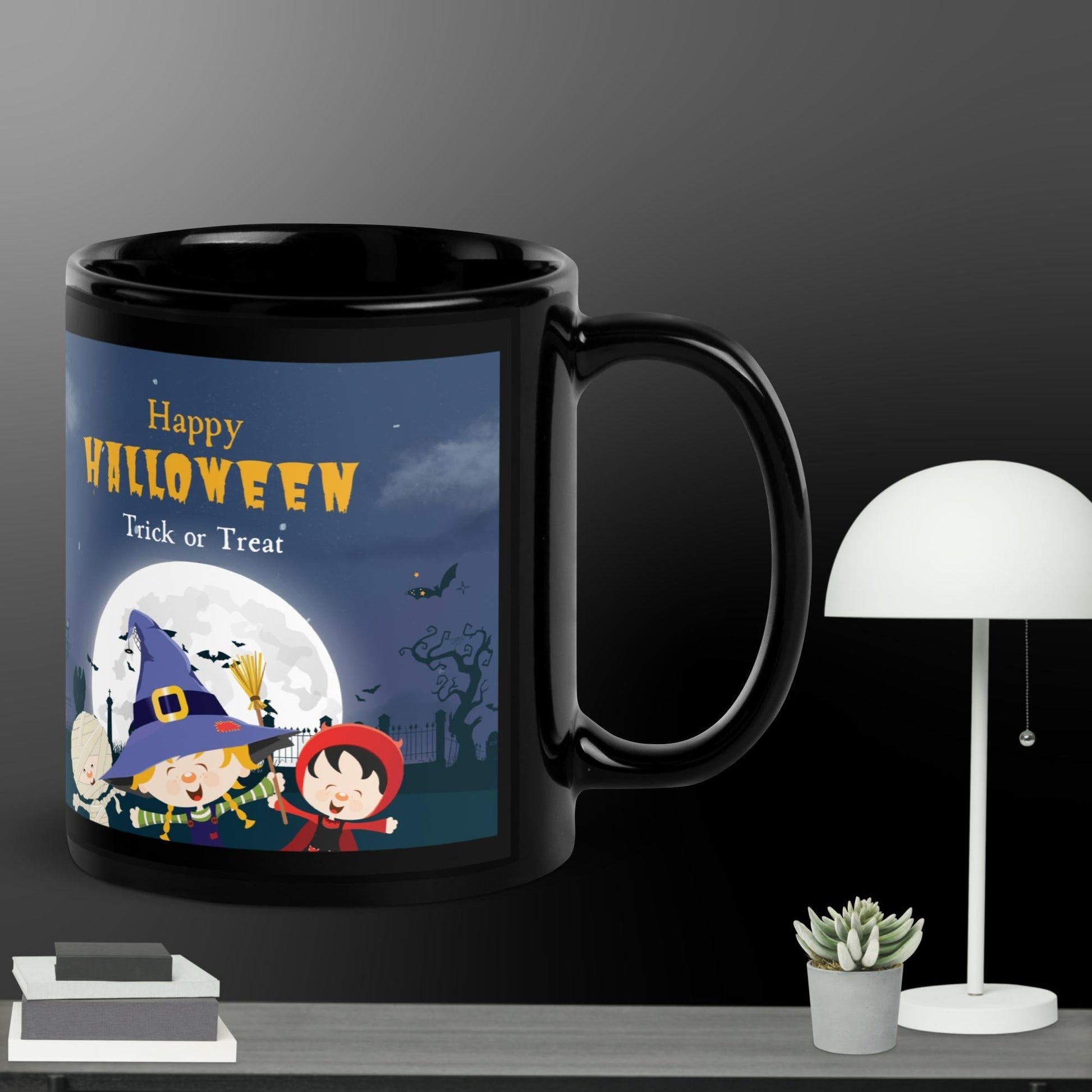 Happy Halloween Trick or Treat Black Glossy Mug Unique Drinkware Dreams