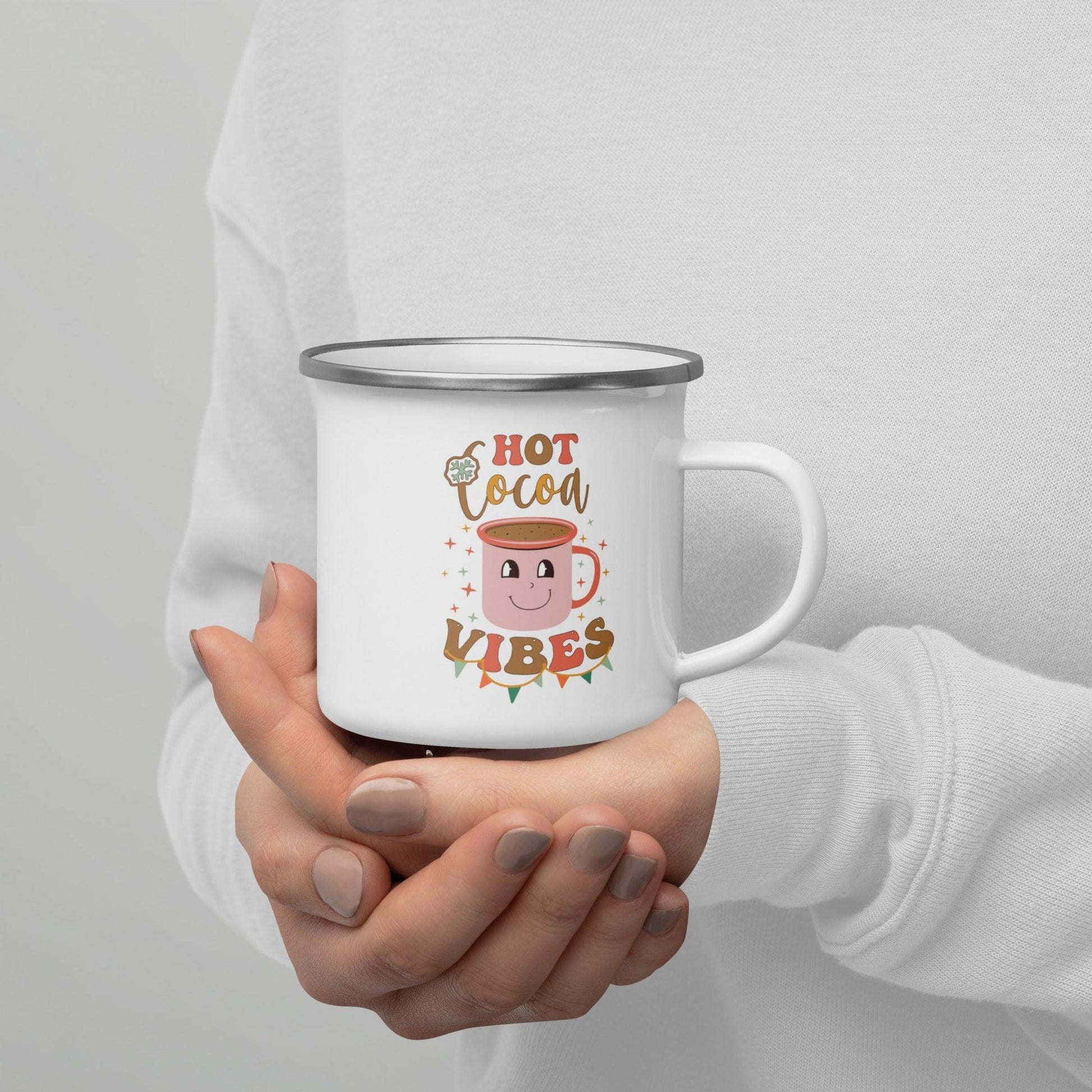 Hot Cocoa Vibes Enamel Mug Unique Drinkware Dreams