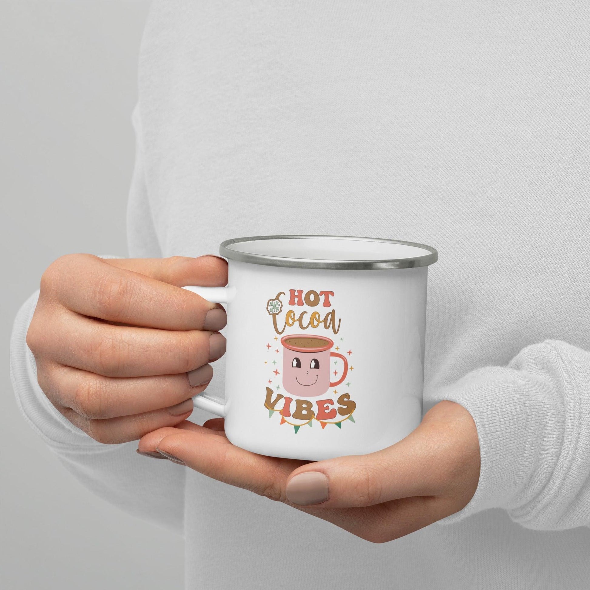 Hot Cocoa Vibes Enamel Mug Unique Drinkware Dreams