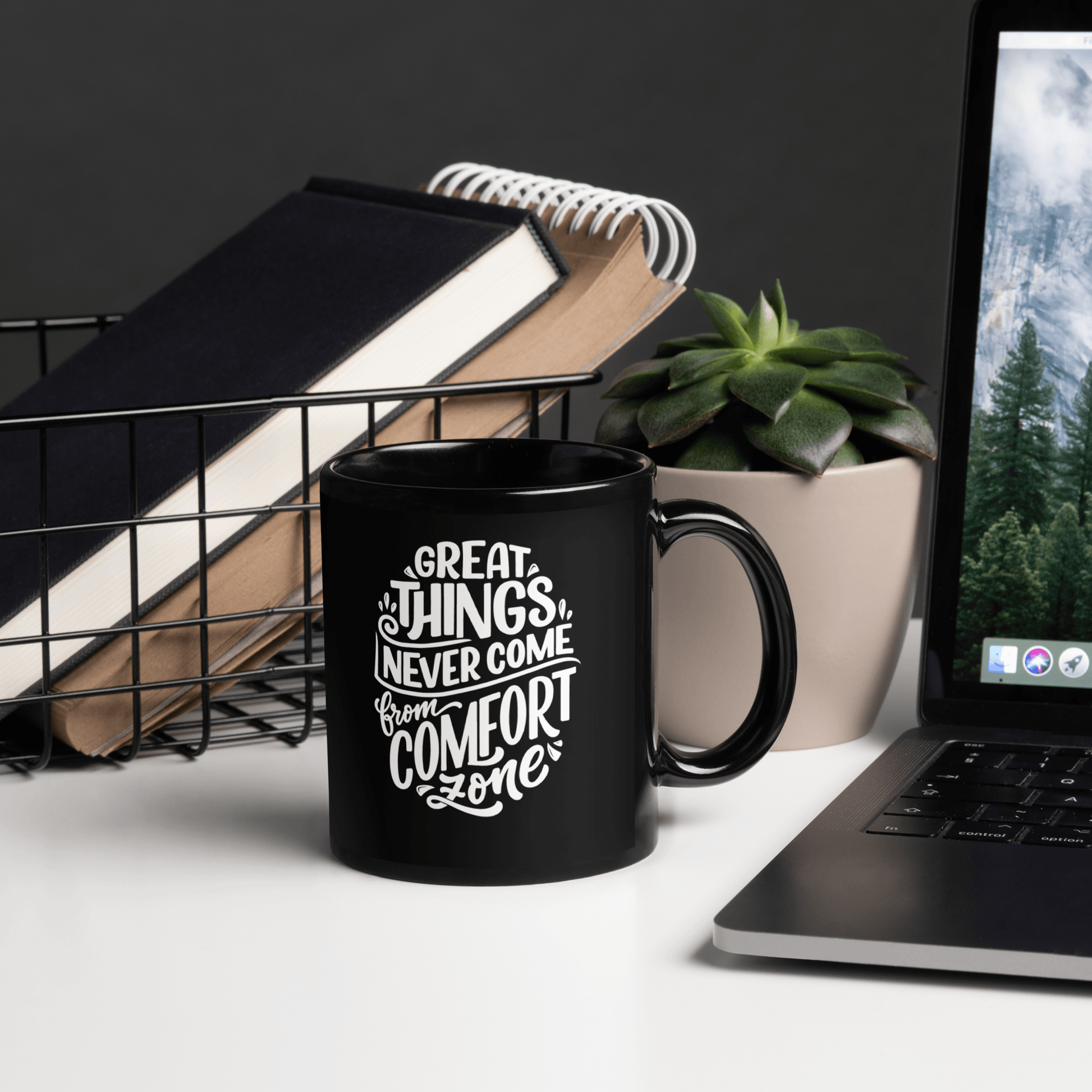 Inspirational 'Great Things Never Come In the Comfort Zone' Black Mug Unique Drinkware Dreams