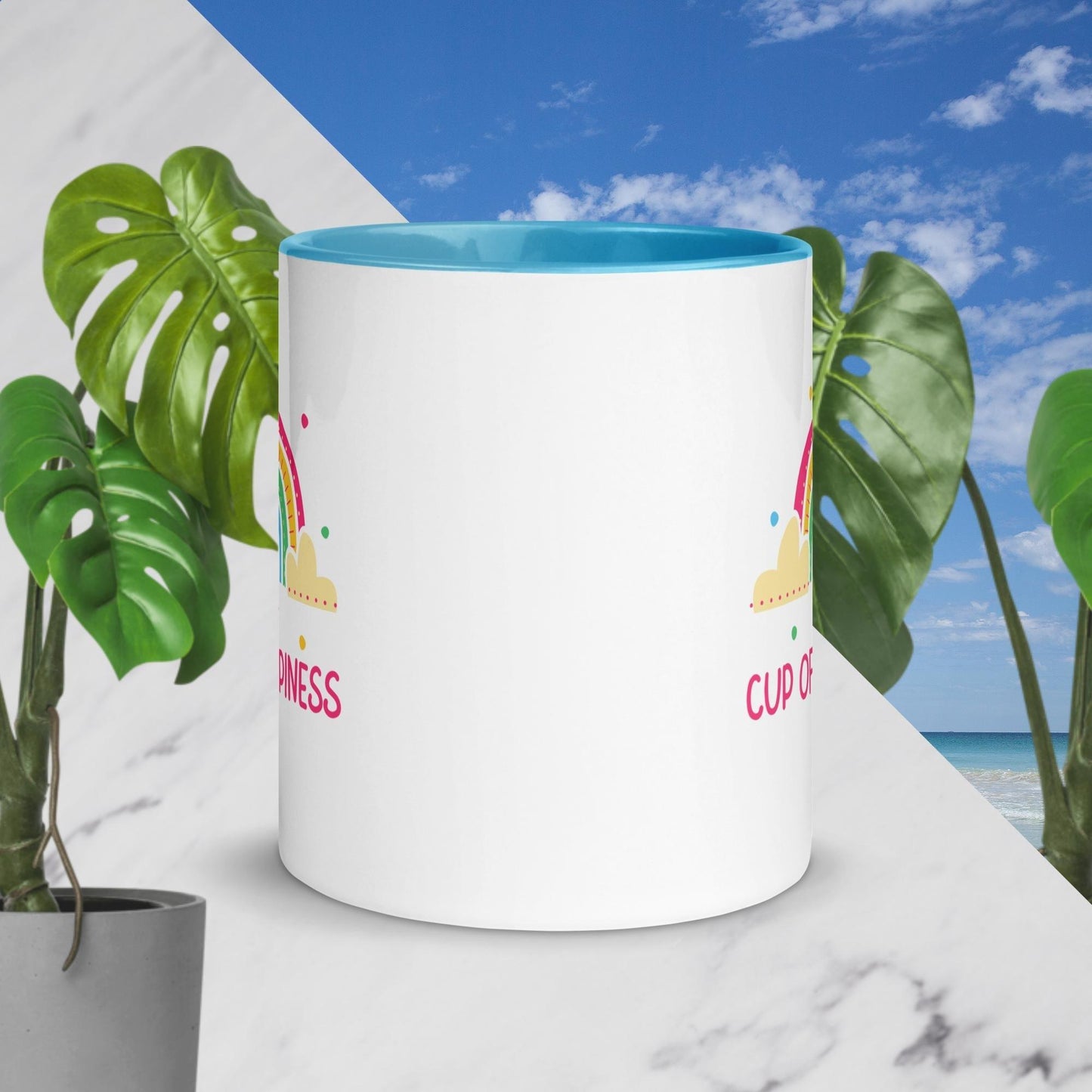 Inspirational Mug 'Cup of Happiness' with Color Inside Unique Drinkware Dreams