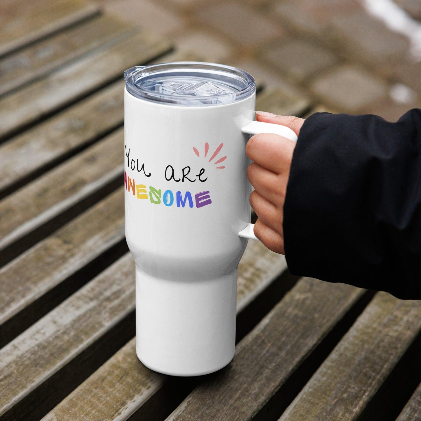 Inspirational 'You Are Awesome' Travel mug with a handle Unique Drinkware Dreams