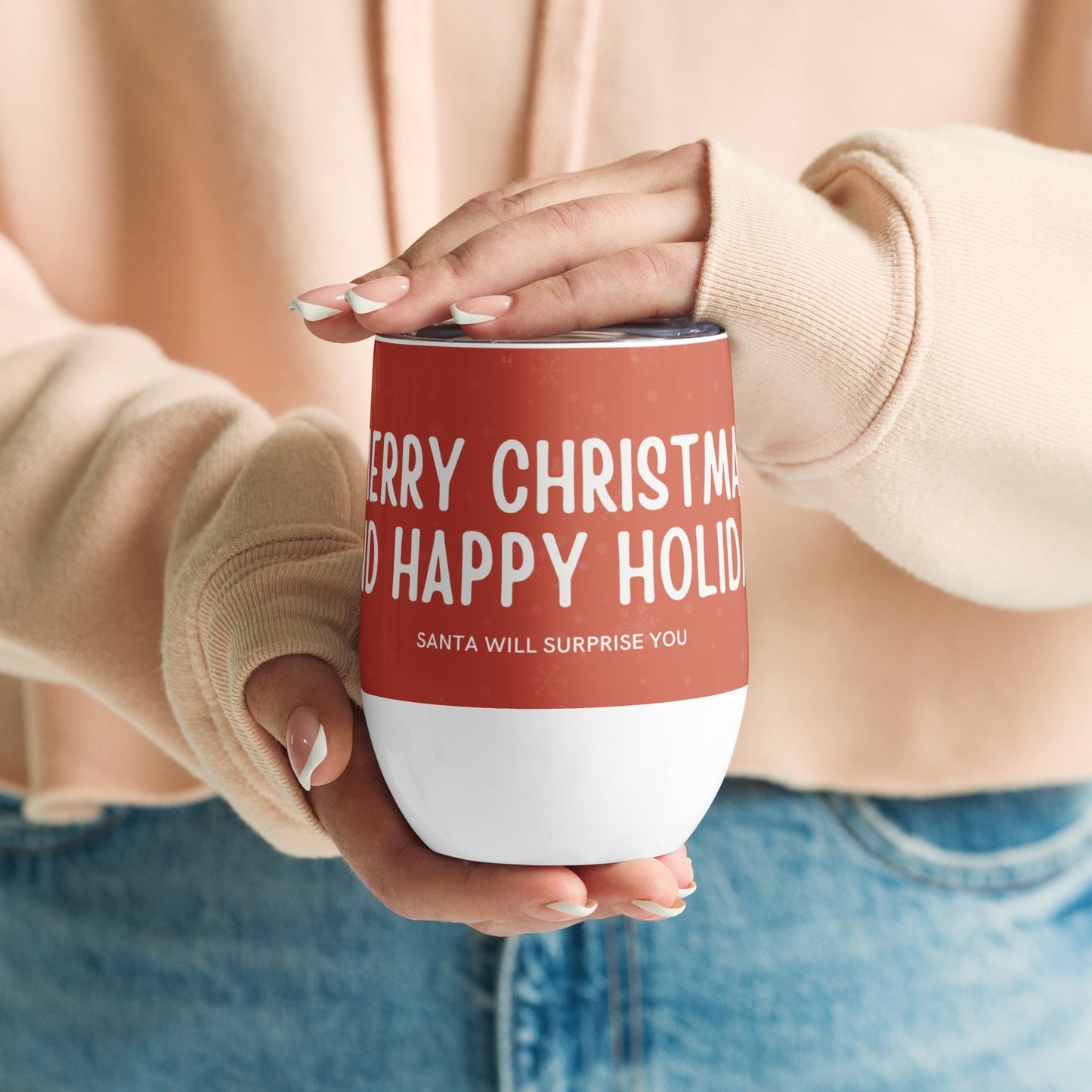 Merry Christmas and Happy Holidays Wine tumbler Unique Drinkware Dreams