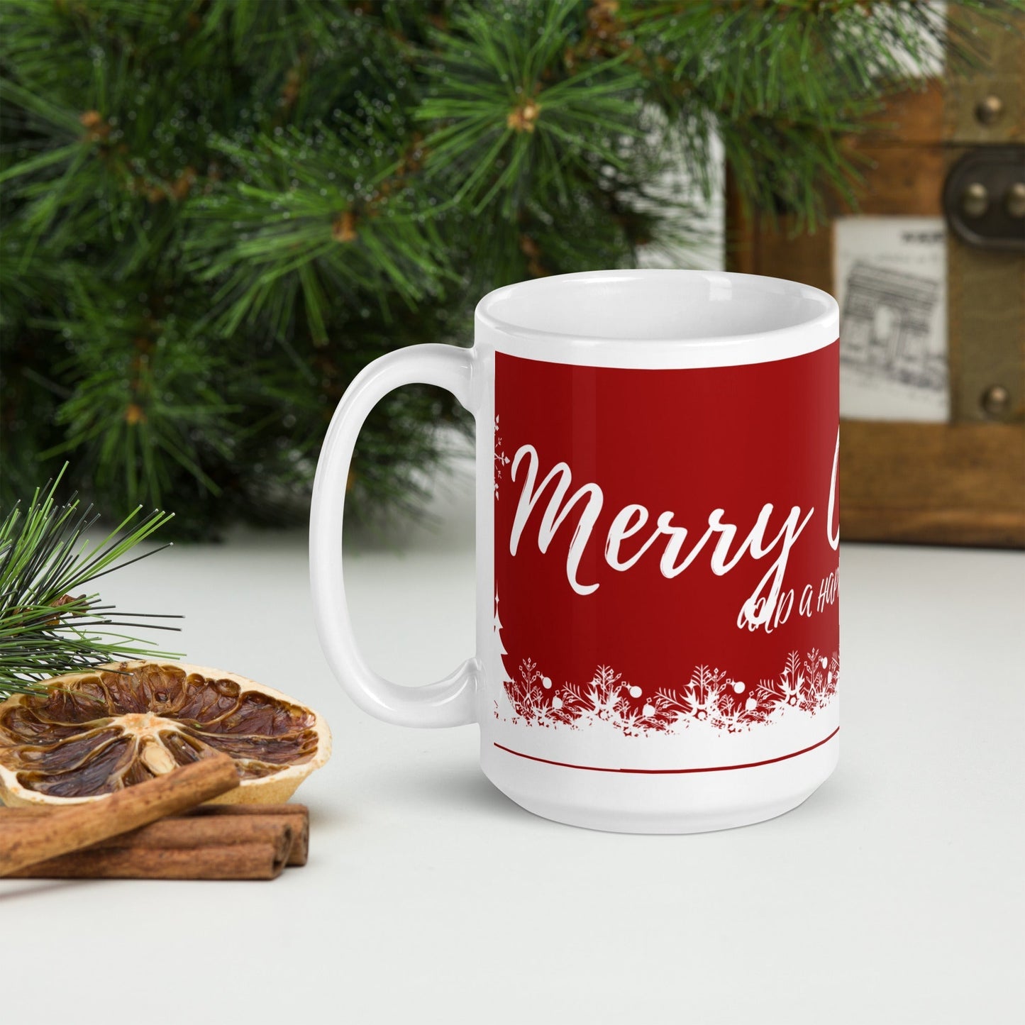 Merry Christmas and a Happy New Year White glossy mug Unique Drinkware Dreams