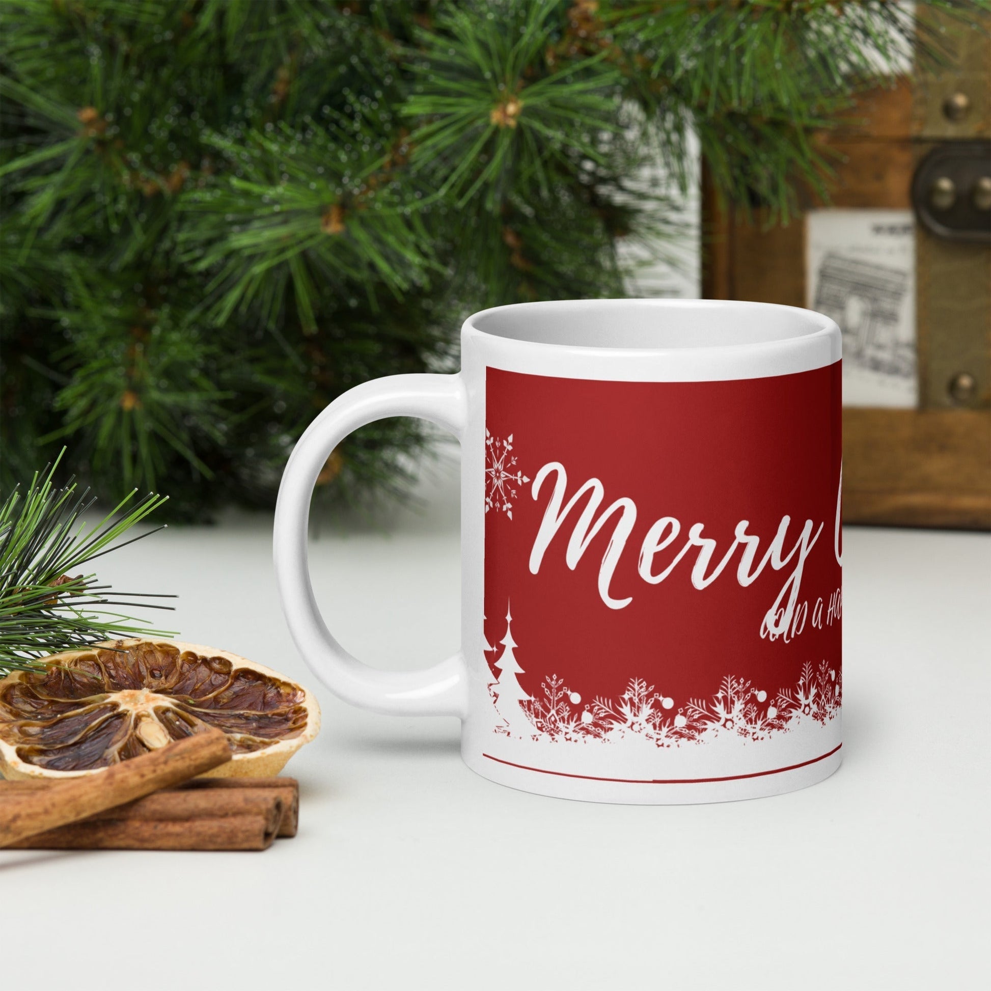 Merry Christmas and a Happy New Year White glossy mug Unique Drinkware Dreams