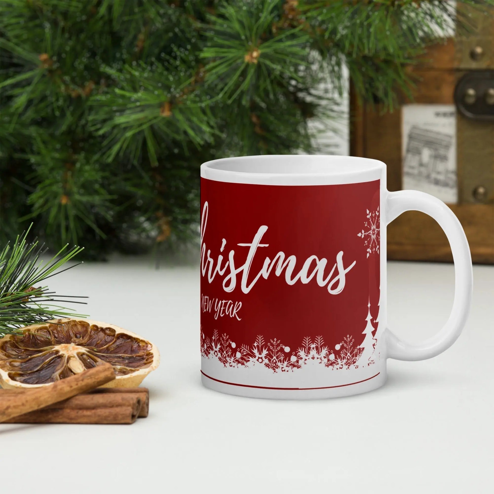 Merry Christmas and a Happy New Year White glossy mug Unique Drinkware Dreams