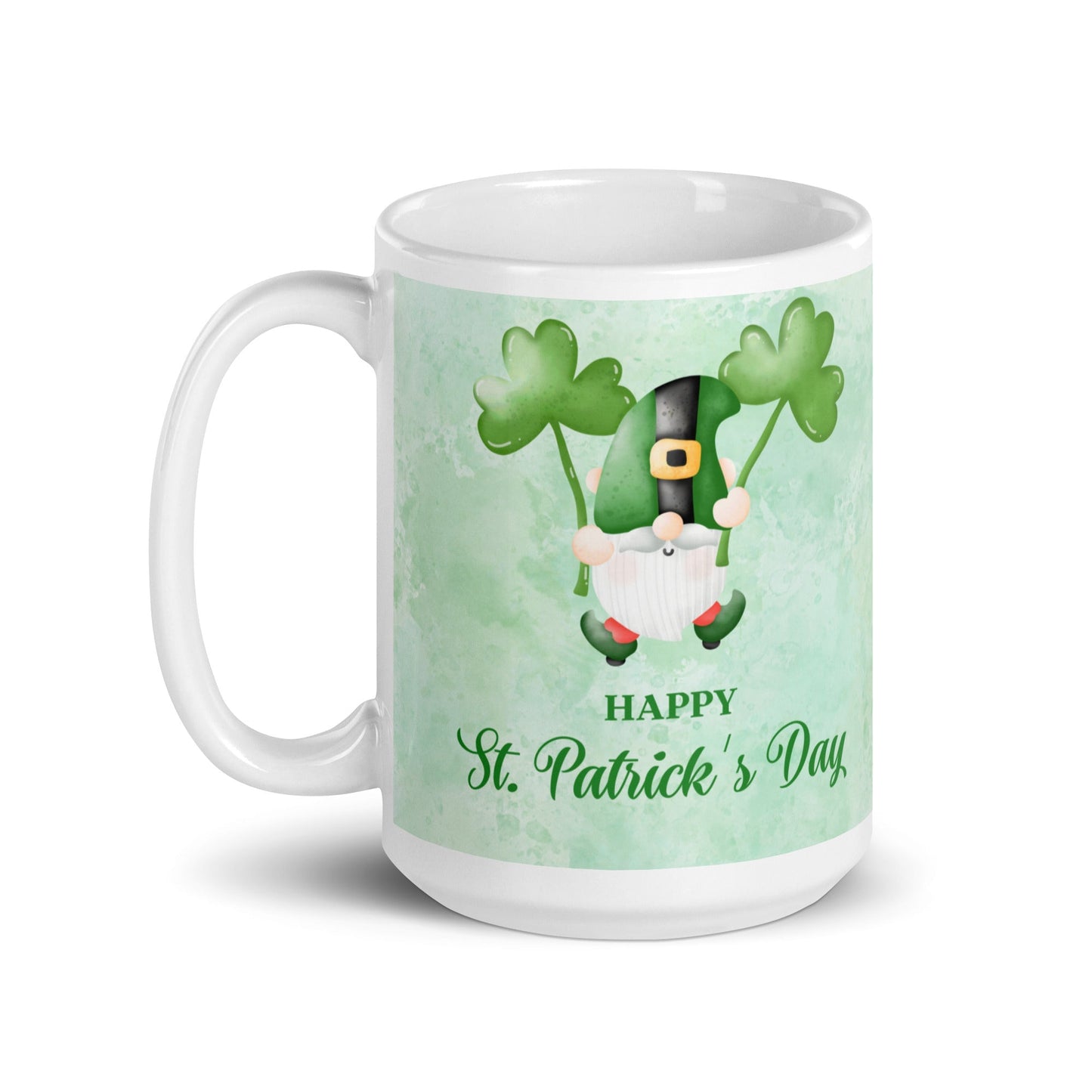 St. Patrick's Day White Glossy Mug Gnome and Greeting 2 Unique Drinkware Dreams