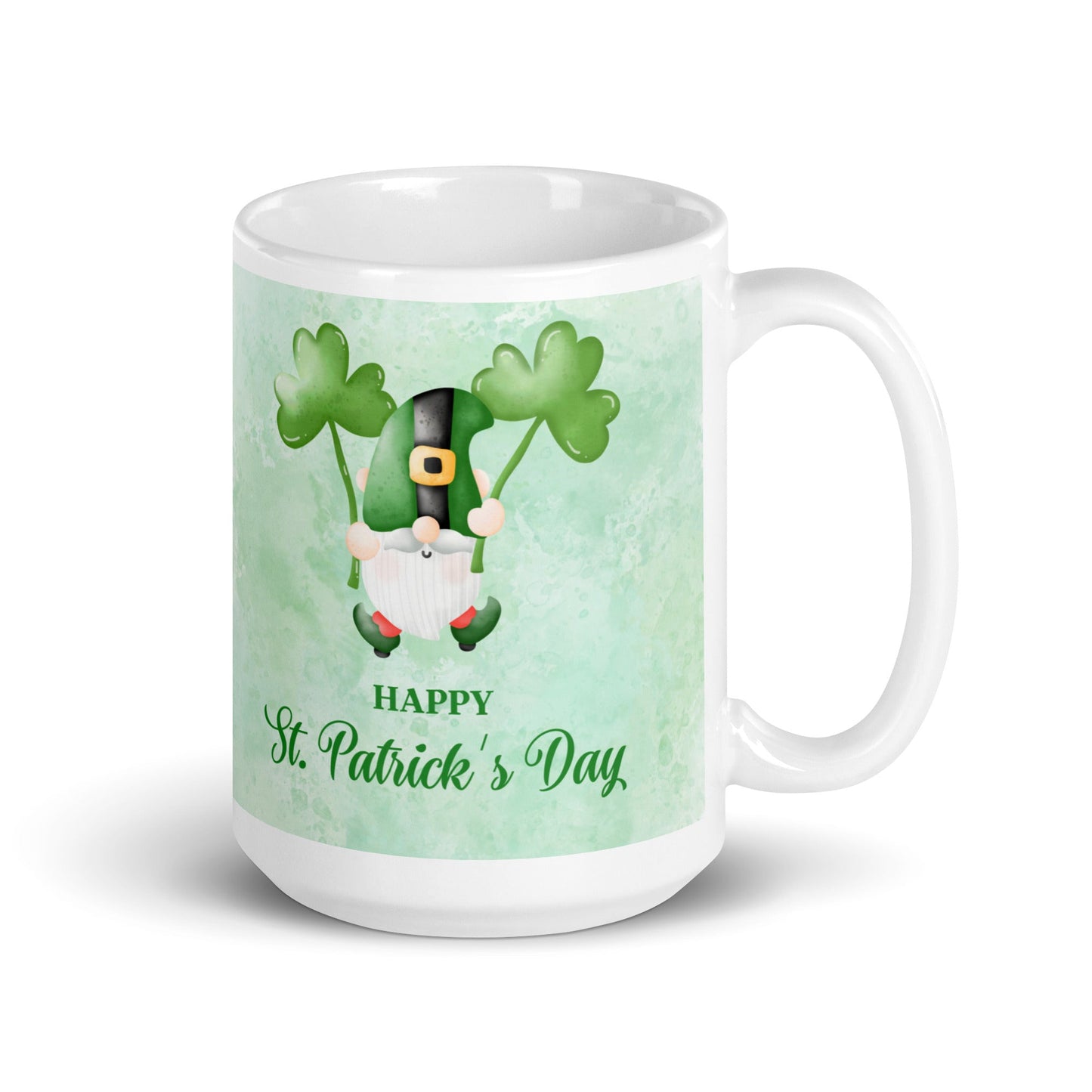 St. Patrick's Day White Glossy Mug Gnome and Greeting 2 Unique Drinkware Dreams