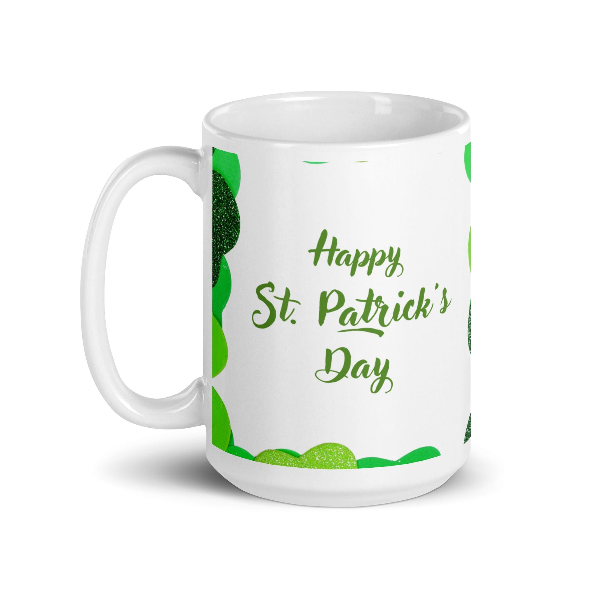 St. Patrick's Day White Glossy Mug Green & White Unique Drinkware Dreams