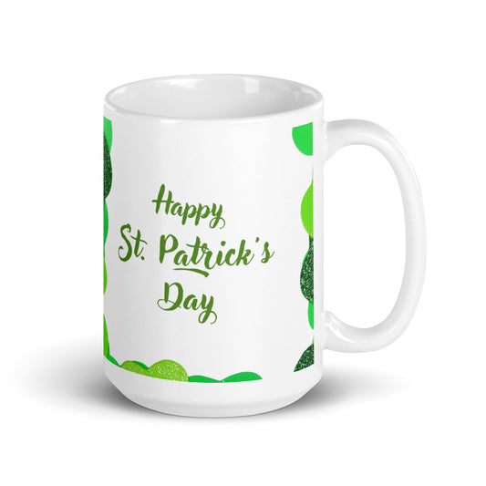 St. Patrick's Day White Glossy Mug Green & White Unique Drinkware Dreams