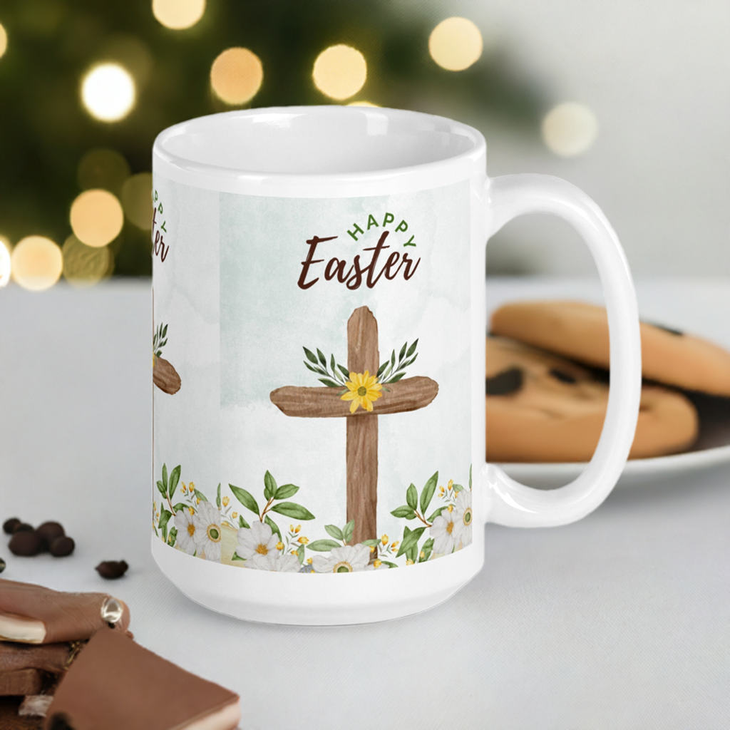 Easter White glossy mug Cross